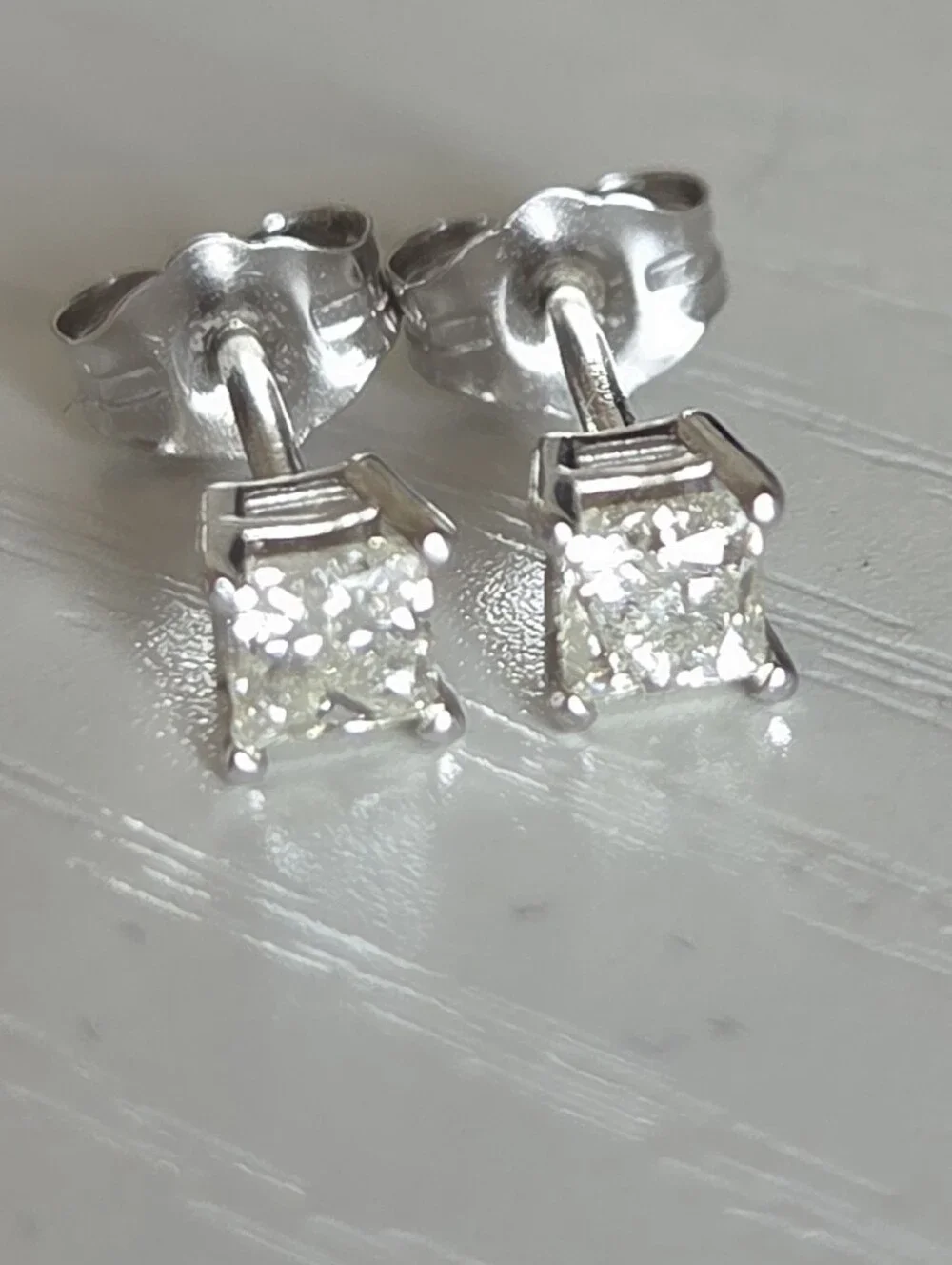 Natural Diamond Earrings 3/4 Ct tw Princess-cut 14k White Gold